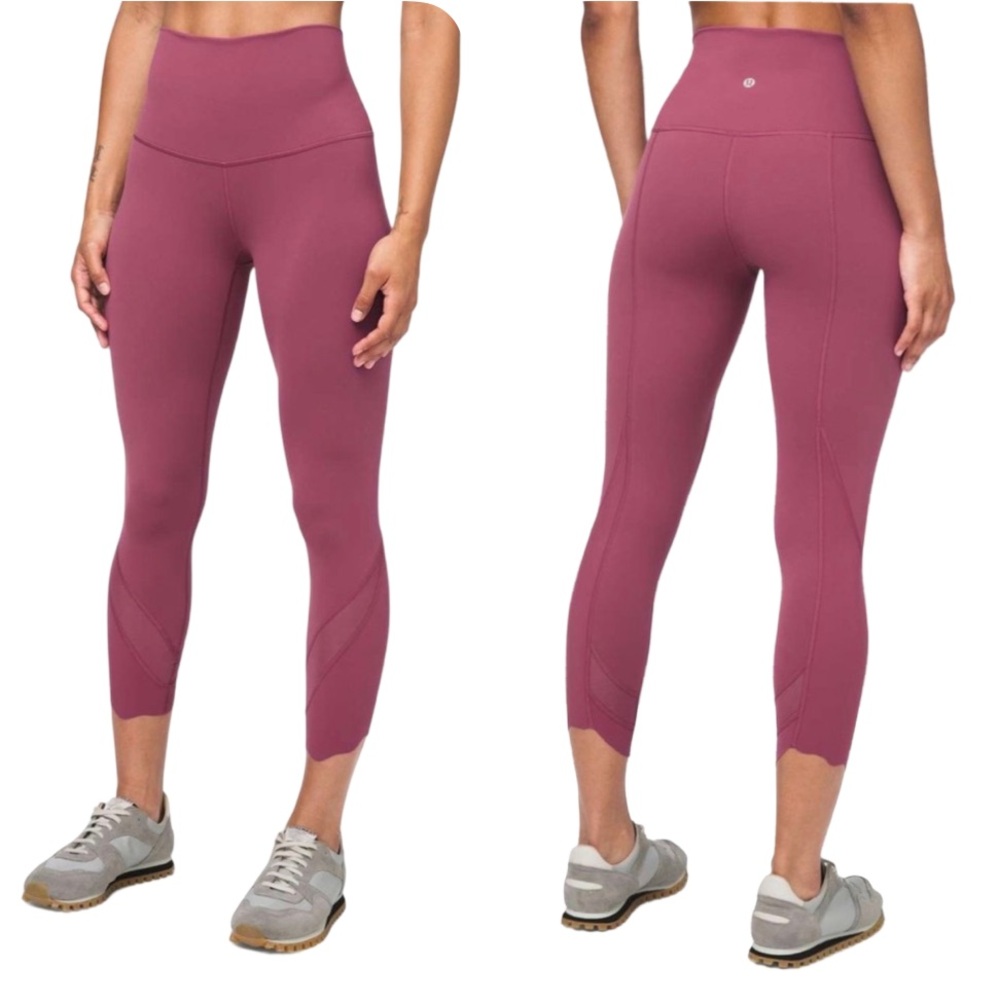[8] LULU Wunder Under Crop High-Rise Roll Down Scallop Luxtreme 23” pink/purple